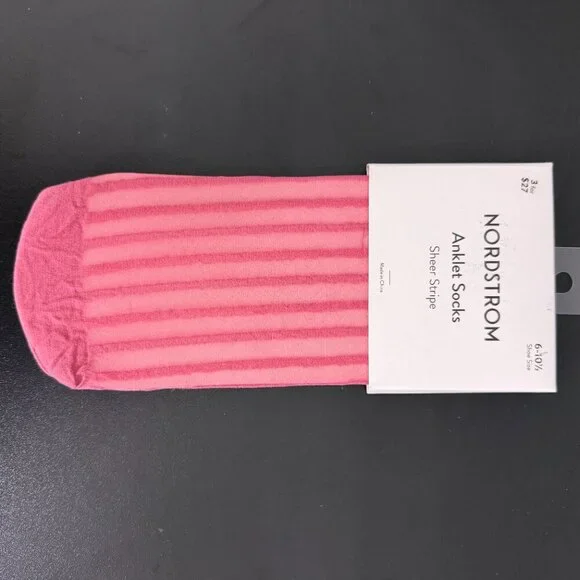 Nordstrom Dressy Sheer Ankle Socks 3-pack Striped Polka Dot Pink Green - Picture 3 of 7